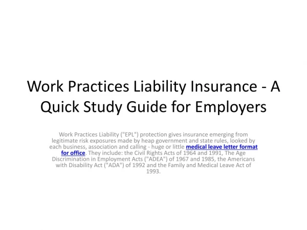 Work Practices Liability Insurance - A Quick Study Guide for Employers