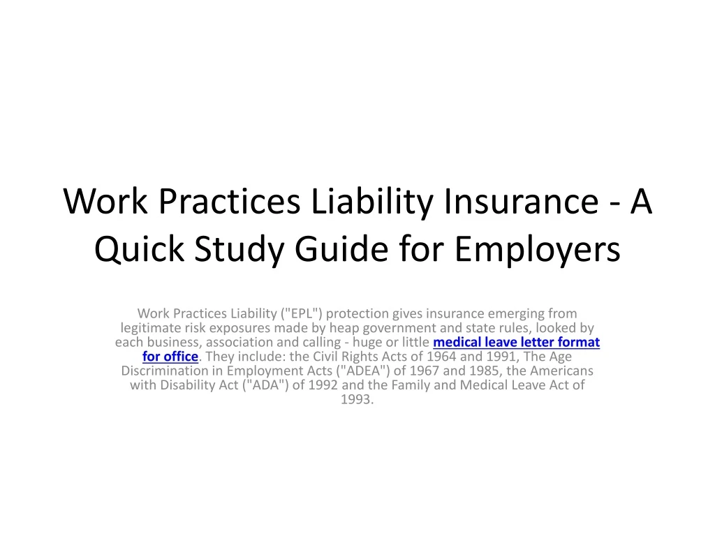 work practices liability insurance a quick study guide for employers