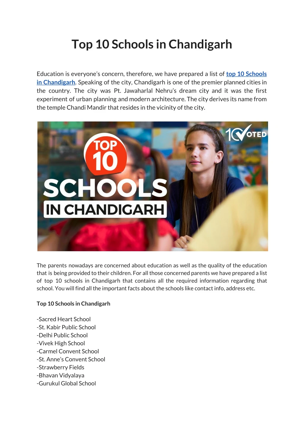 top 10 schools in chandigarh education