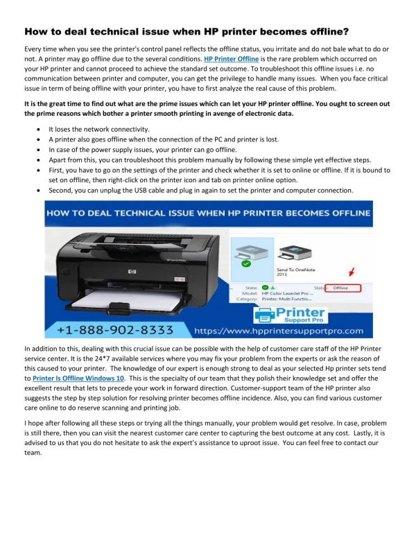How to deal technical issue when HP printer becomes offline?
