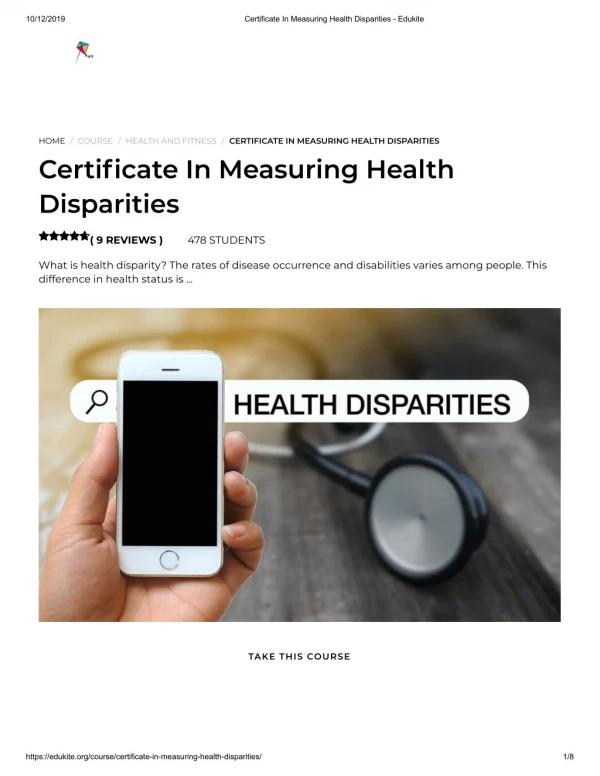 Certificate In Measuring Health Disparities - Edukite