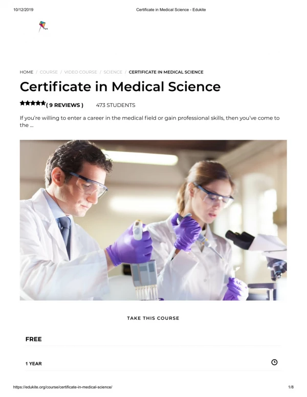 Certificate in Medical Science - Edukite