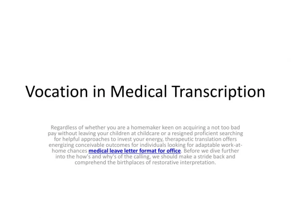 Vocation in Medical Transcription