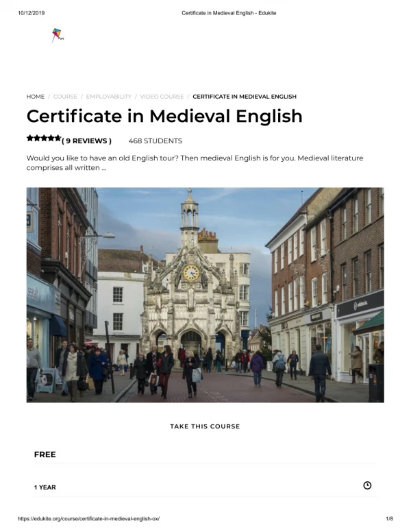 Certificate in Medieval English - Edukite
