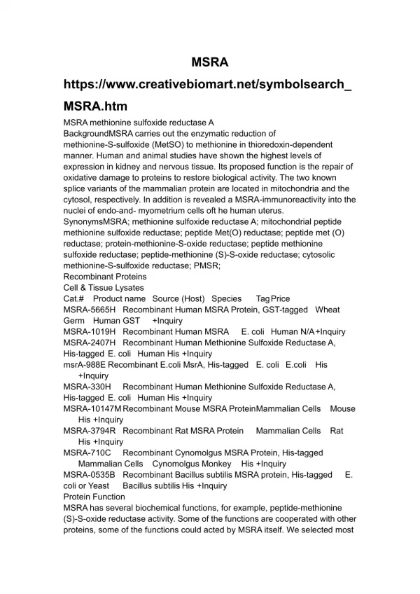 MSRA methionine sulfoxide reductase A