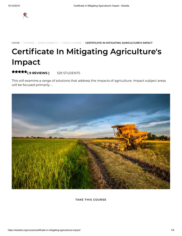 Certificate In Mitigating Agriculture's Impact - Edukite