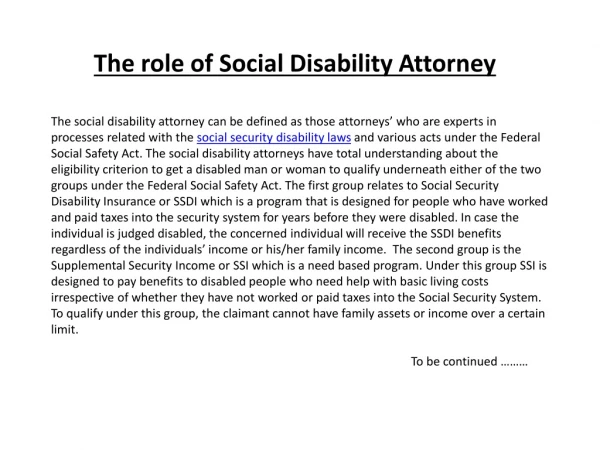 The role of Social Disability Attorney