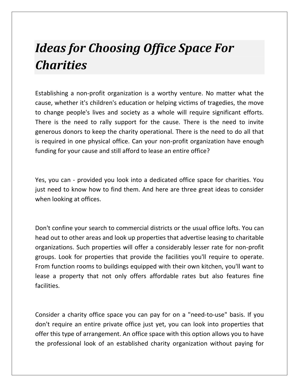 ideas for choosing office space for charities
