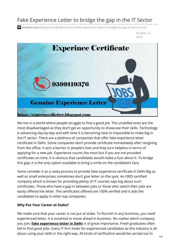 Experience Certificate | Experience Letter
