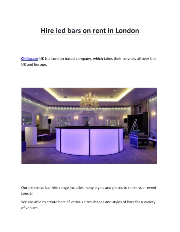 Hire led bars on rent in London