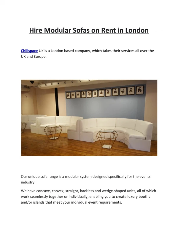 Hire Modular Sofas on Rent in London