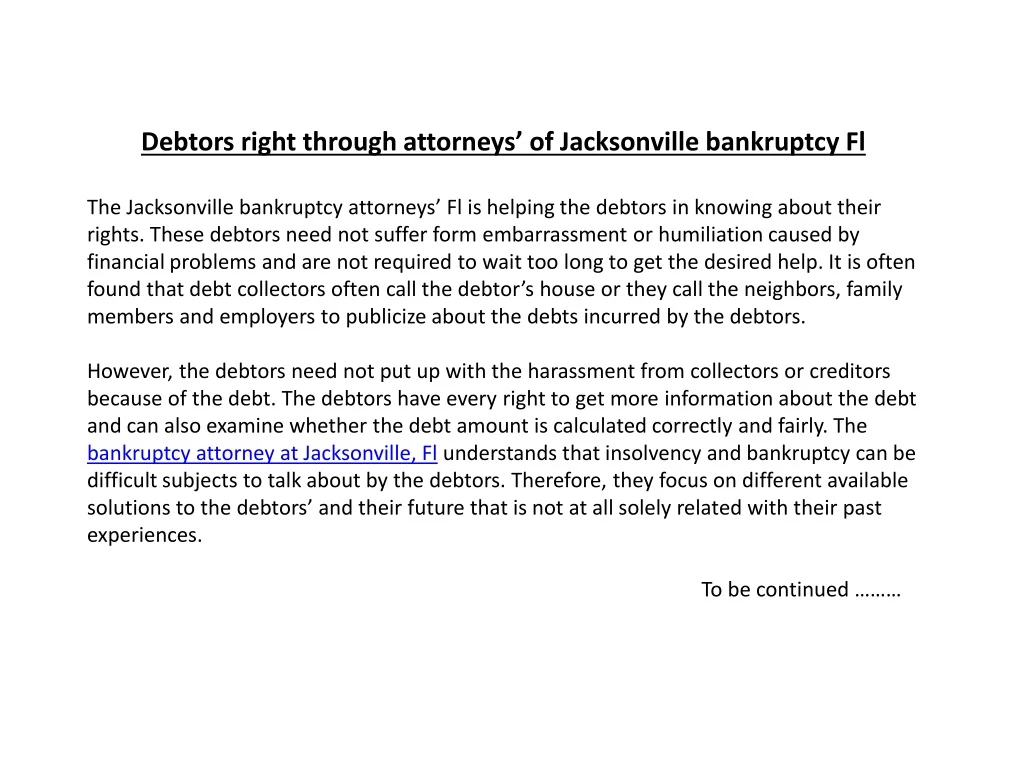 debtors right through attorneys of jacksonville bankruptcy fl