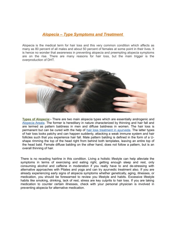 Alopecia – Type Symptoms and Treatment