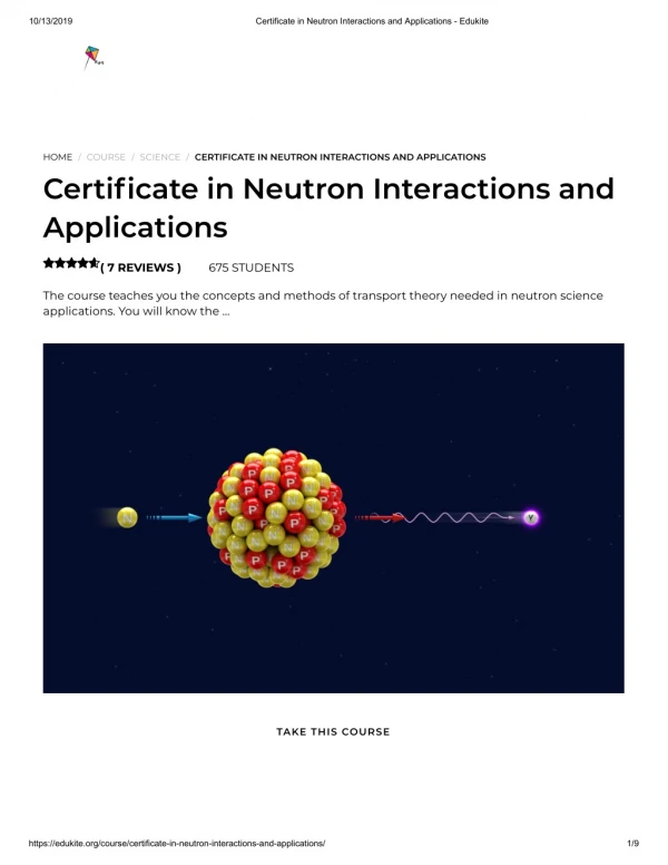 Certificate in Neutron Interactions and Applications - Edukite