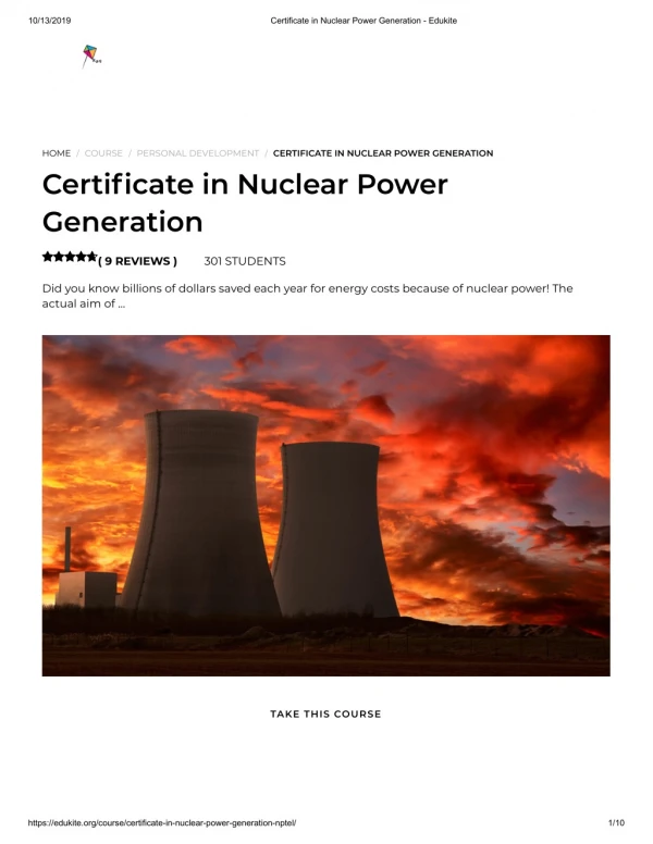 Certificate in Nuclear Power Generation - Edukite
