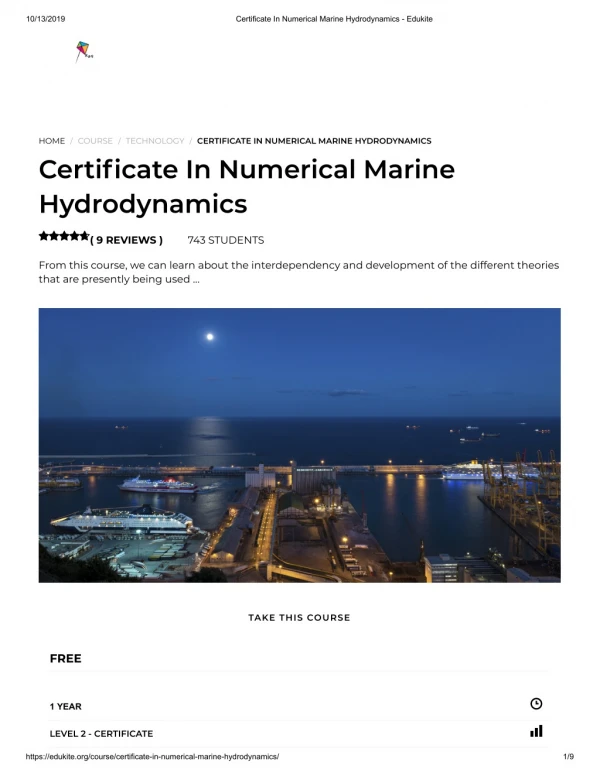 Certificate In Numerical Marine Hydrodynamics - Edukite