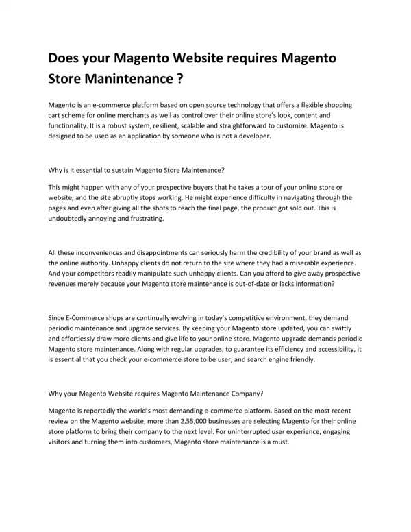 Does your Magento Website require Magento Store Maintenance?