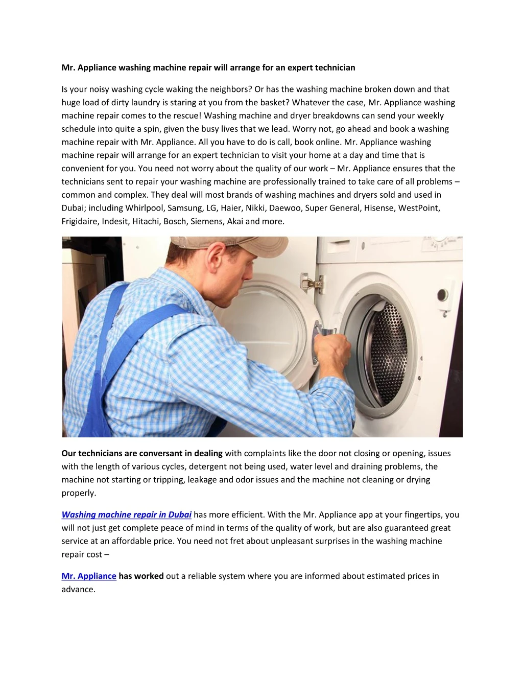 mr appliance washing machine repair will arrange