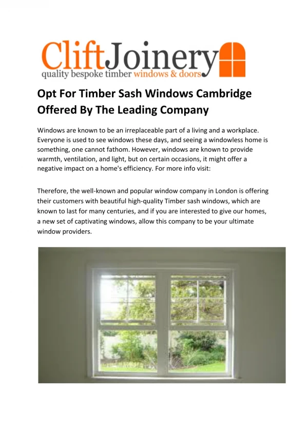 Opt For Timber Sash Windows Cambridge Offered By The Leading Company