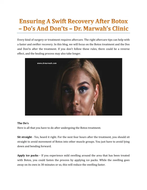 Ensuring A Swift Recovery After Botox — Do’s And Don’ts — Dr. Marwah’s Clinic