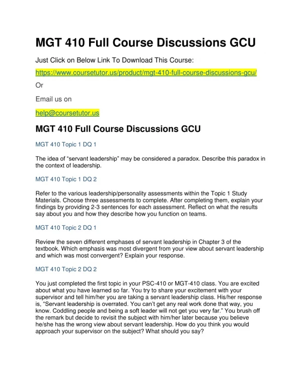 MGT 410 Full Course Discussions GCU