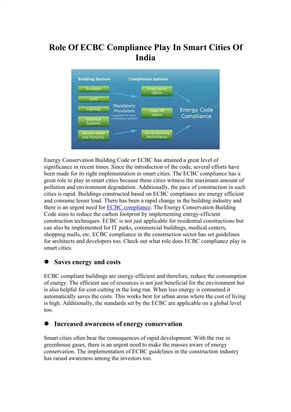 Role Of ECBC Compliance Play In Smart Cities Of India