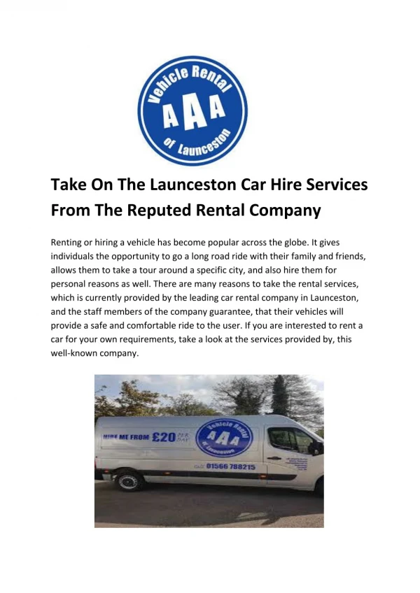 Take On The Launceston Car Hire Services From The Reputed Rental Company