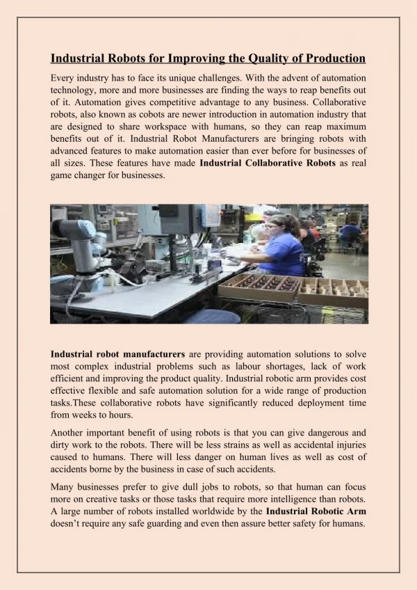 Industrial Robotic Arm Supplier in China