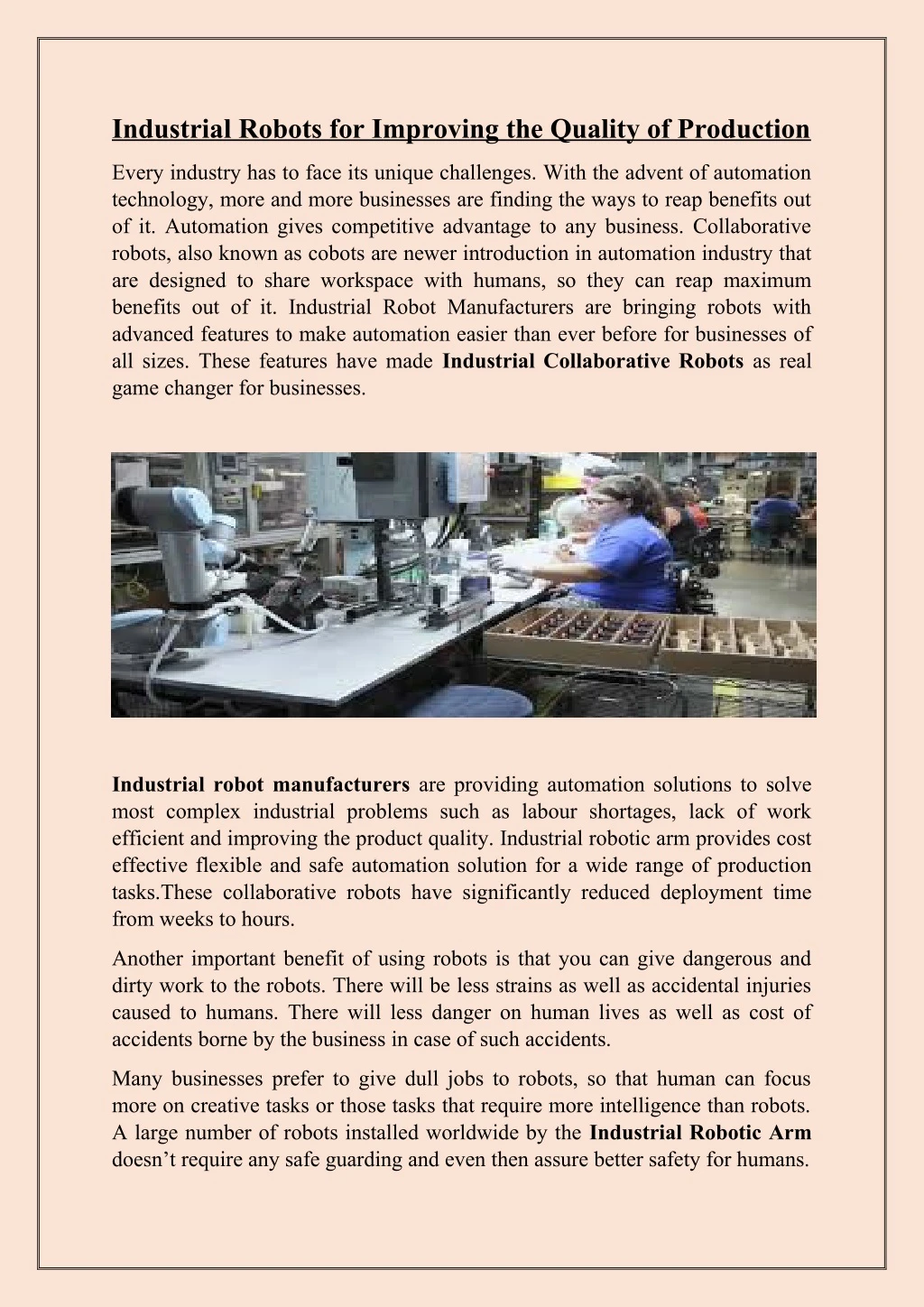 industrial robots for improving the quality