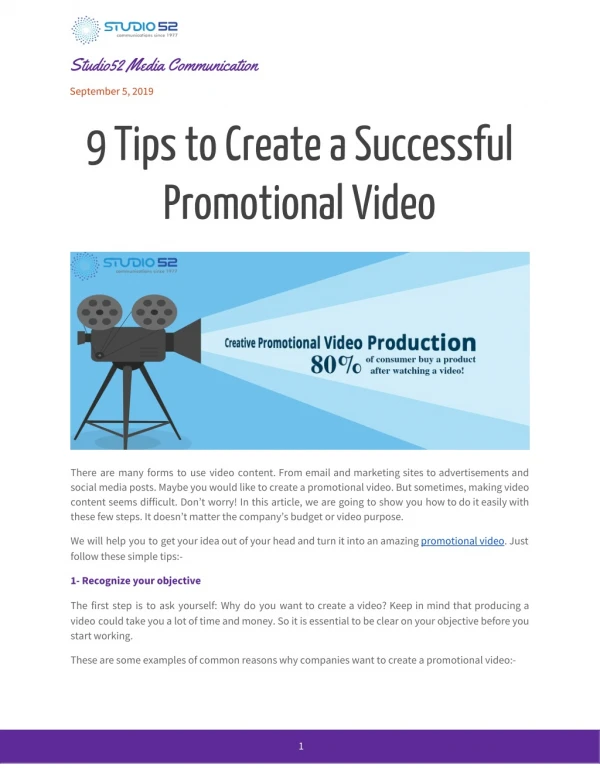 9 Tips to Create a Successful Promotional Video