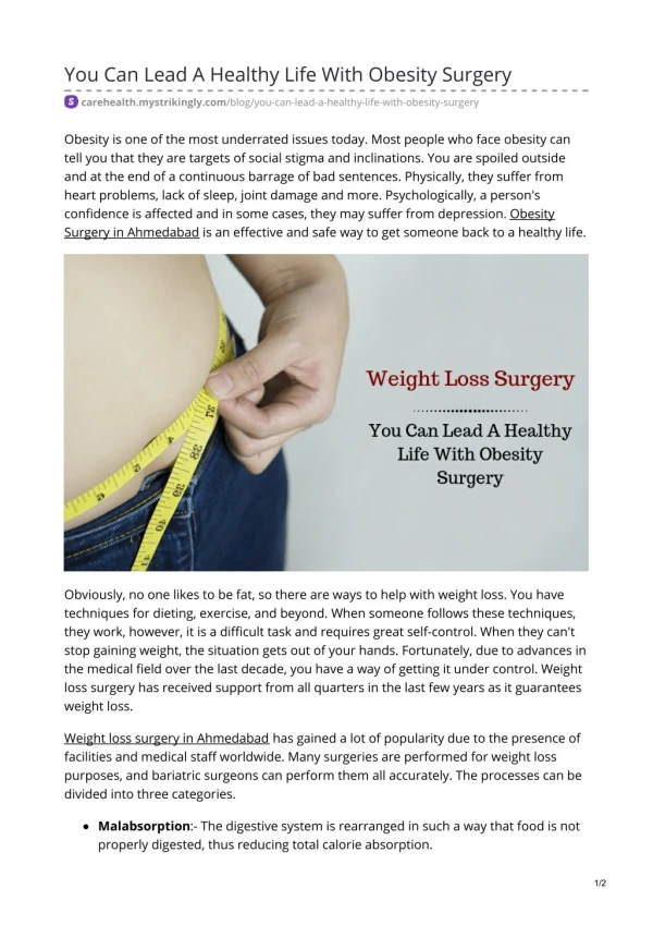 You Can Lead A Healthy Life With Obesity Surgery