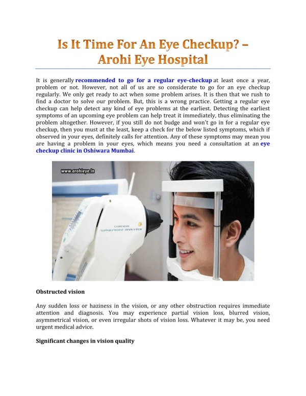 Is It Time For An Eye Checkup? - Arohi Eye Clinic