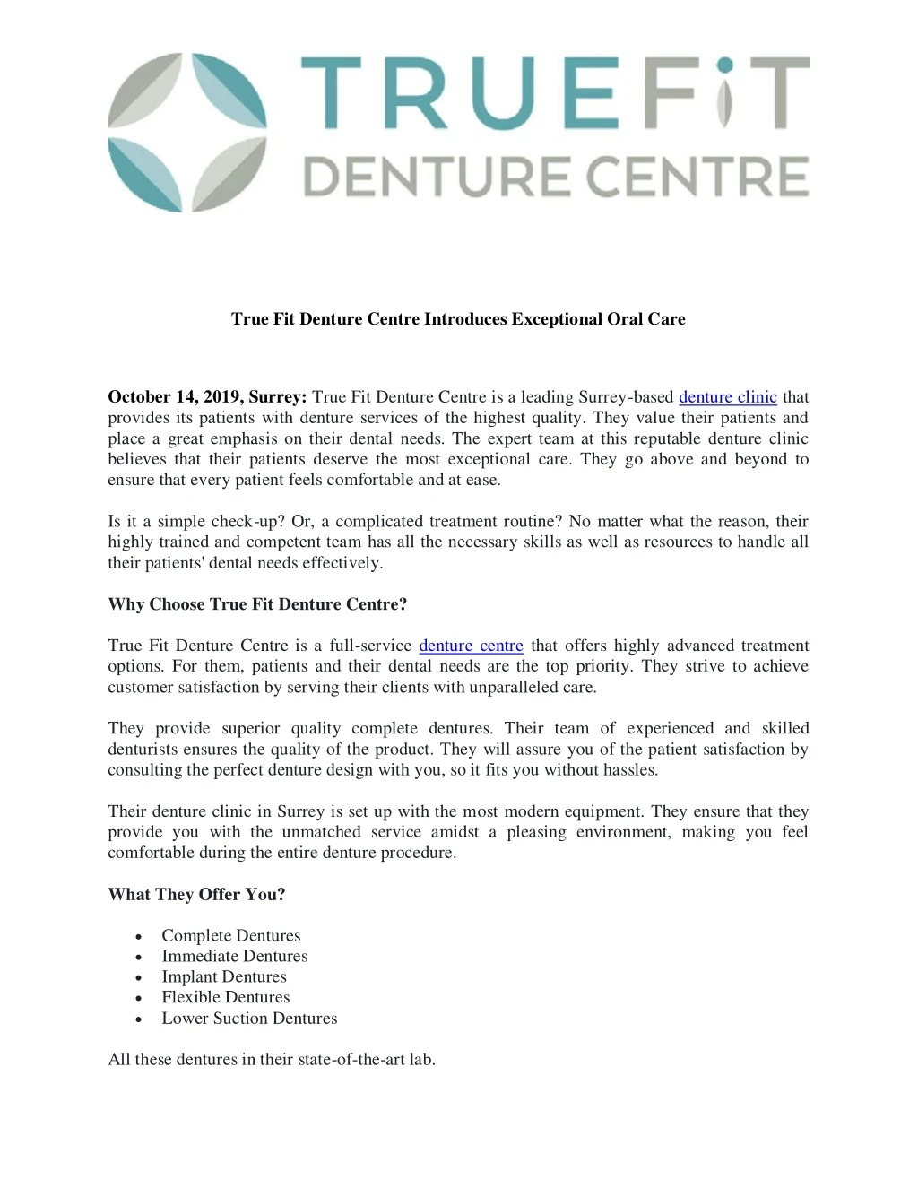 true fit denture centre introduces exceptional