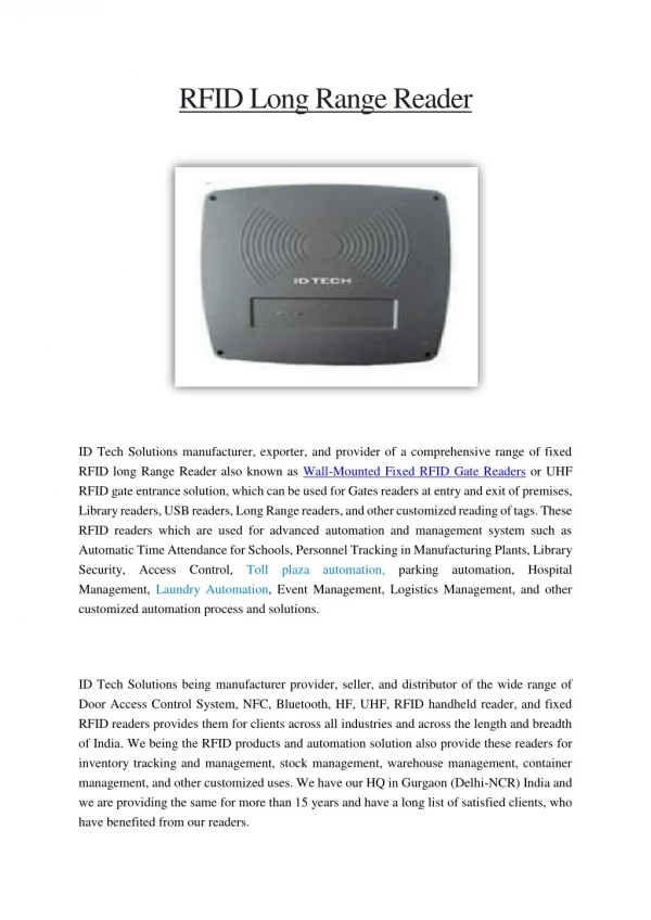 RFID Long Range Reader | LF RFID Reader | Walk Through RFID Reader