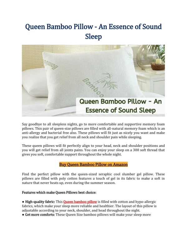 Queen Bamboo Pillow - An Essence of Sound Sleep