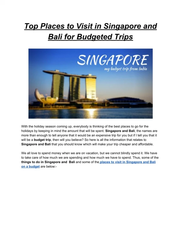 Top places to visit in Singapore and Bali on a Budget Trips