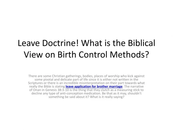 Leave Doctrine! What is the Biblical View on Birth Control Methods?