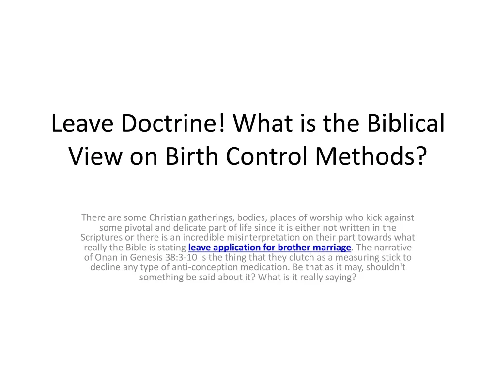 leave doctrine what is the biblical view on birth control methods