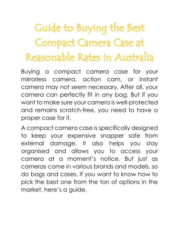 Guide to Buying the Best Compact Camera Case at Reasonable Rates in Australia
