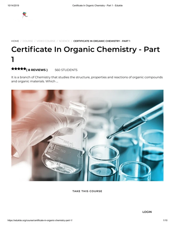 Certificate In Organic Chemistry - Part 1 - Edukite