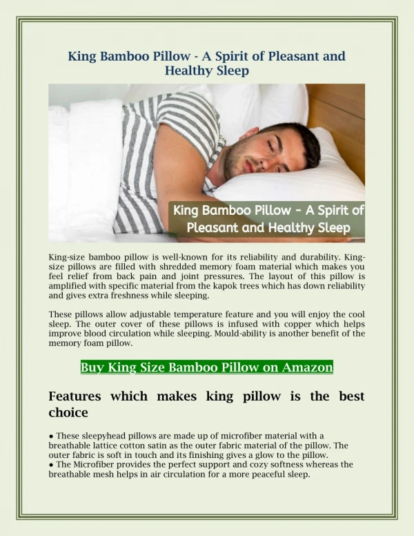King Bamboo Pillow - A Spirit of Pleasant and Healthy Sleep