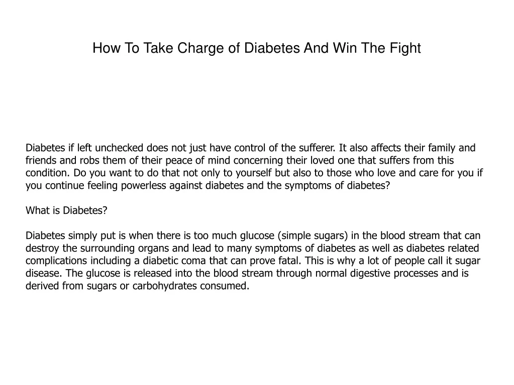 how to take charge of diabetes and win the fight