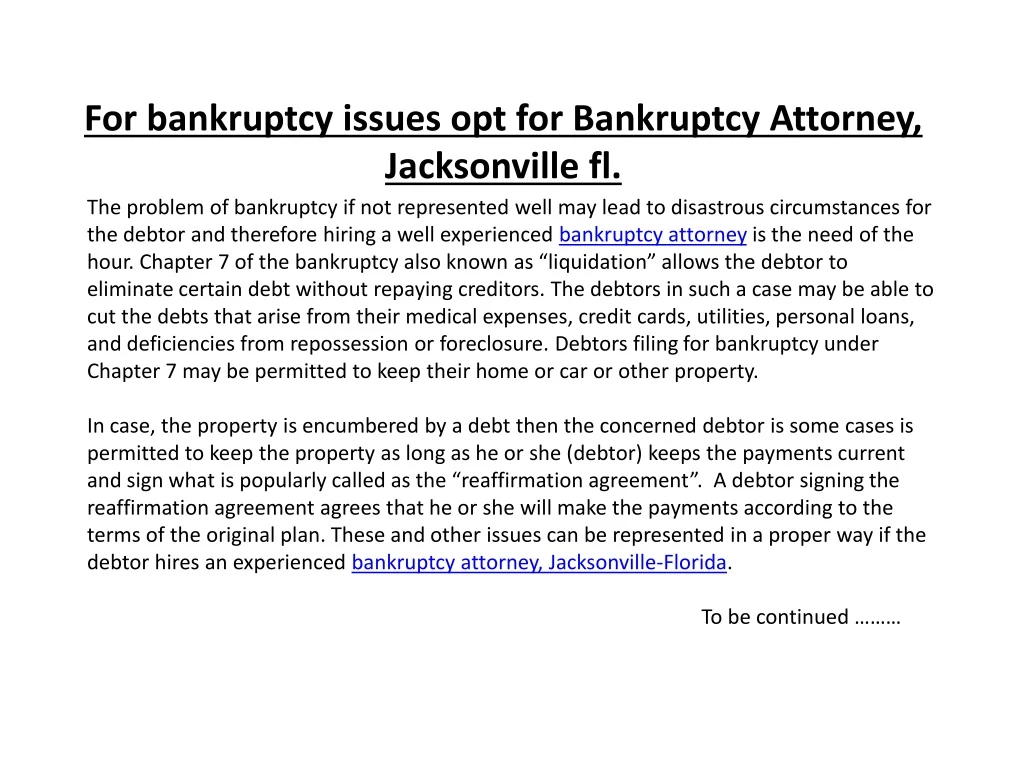 for bankruptcy issues opt for bankruptcy attorney jacksonville fl
