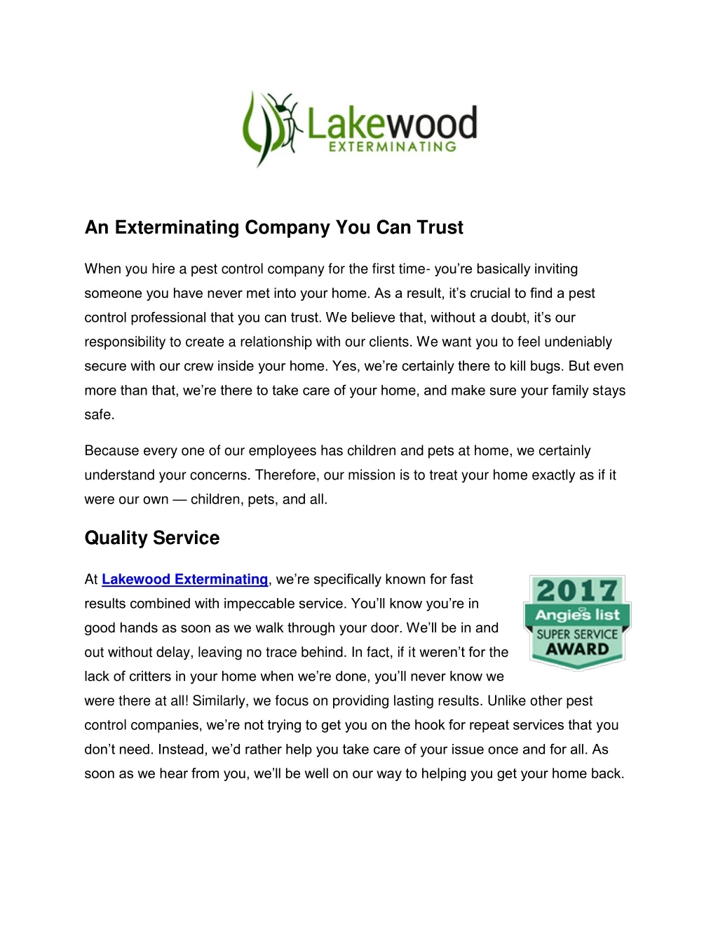 an exterminating company you can trust