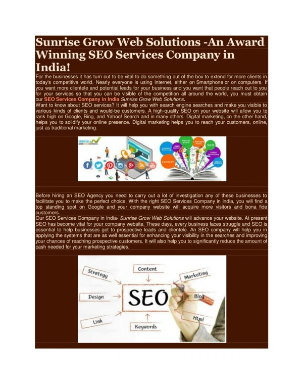 Sunrise Grow Web Solutions -An Award Winning SEO Services Company in India!