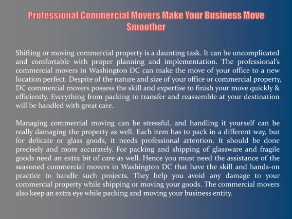 Professional Commercial Movers Make your Business Move Smoother