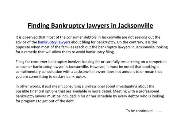 Finding Bankruptcy lawyers in Jacksonville