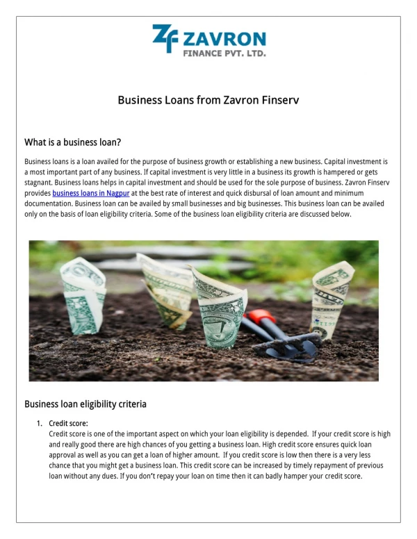 Business Loans from Zavron Finserv