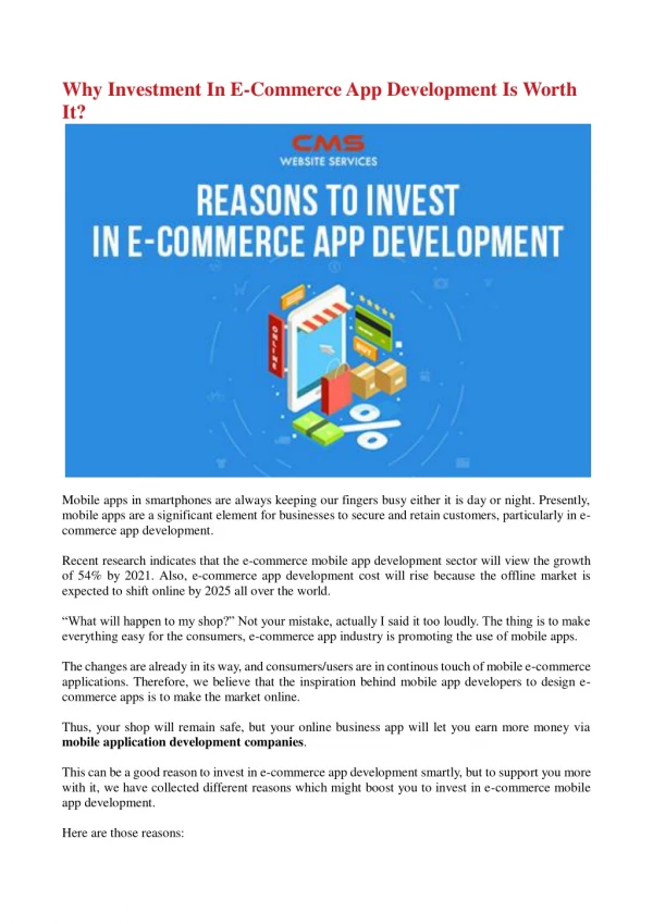 Why Investment In E-Commerce App Development Is Worth It?