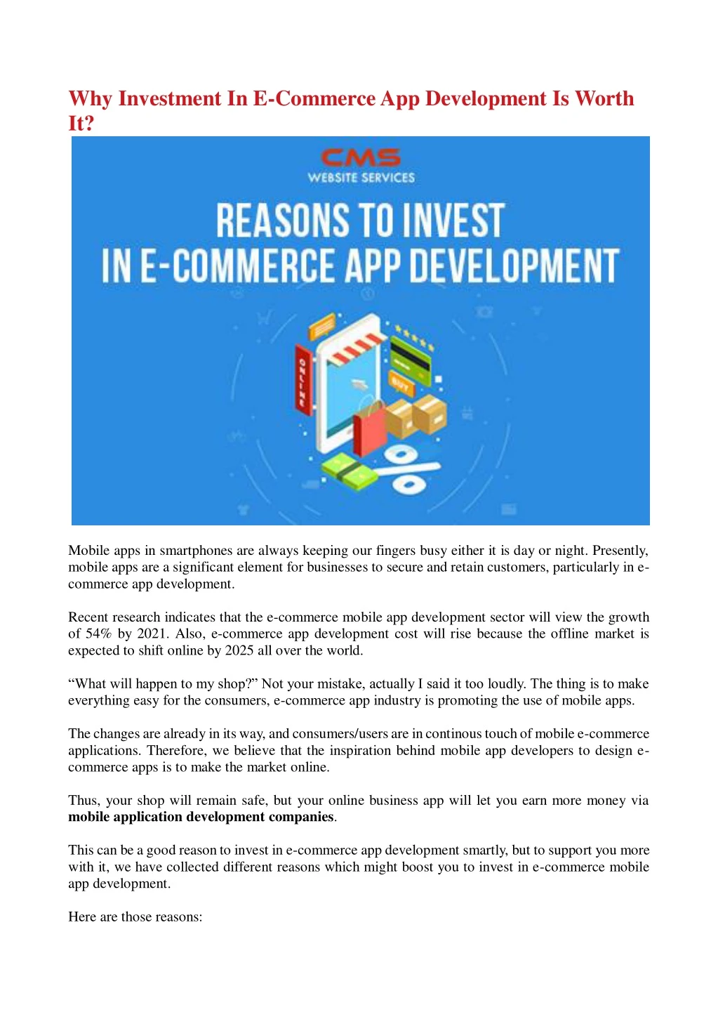 why investment in e commerce app development